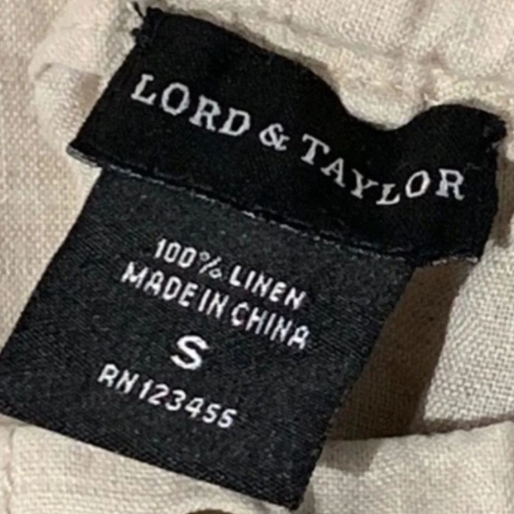 Lord & Taylor 100% linen tan ecru wide leg loose fit long khaki tie waist pants - Picture 7 of 8